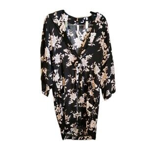 Spiritual Gangster Women's 'MAYA' Black Floral Kimono Style Robe - One Size